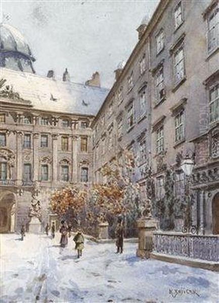 Burghof Imschnee Oil Painting by Karl Wenzel Zajicek