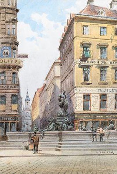 Der Donnerbrunnen Mit Blick In Die Plankengasse Oil Painting by Karl Wenzel Zajicek