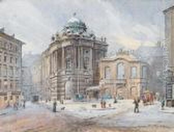 Das Alte Burgtheater Im Schneegestober Oil Painting by Karl Wenzel Zajicek