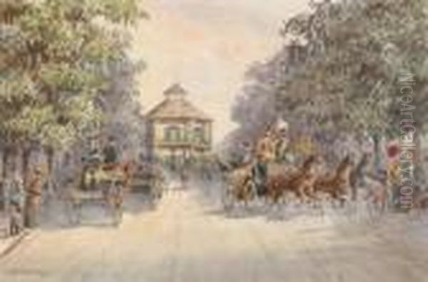 Pavilion In The Vienna Prater Oil Painting by Karl Wenzel Zajicek