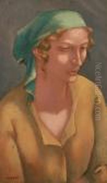 Woman With Green Bandana Oil Painting by Eugene Zak