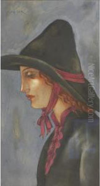 Woman With Pink Ribbons Oil Painting by Eugene Zak