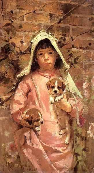 Girl with Puppies 1881 Oil Painting by Sanford Robinson Gifford