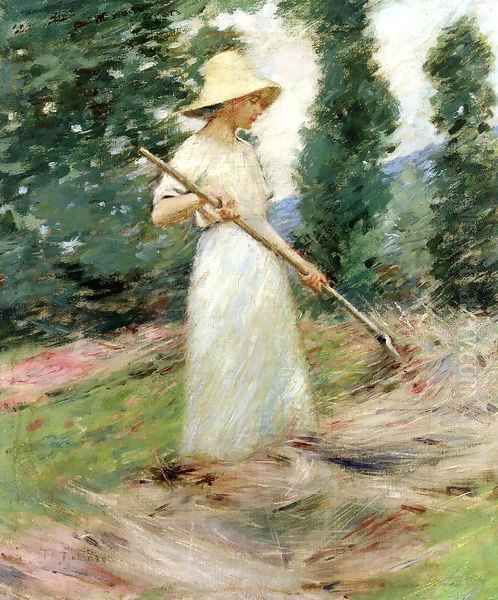 Girl Raking Hay 1890 Oil Painting by Sanford Robinson Gifford