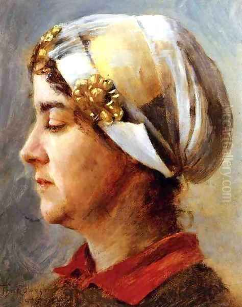 Woman with White Cap 1884 Oil Painting by Sanford Robinson Gifford