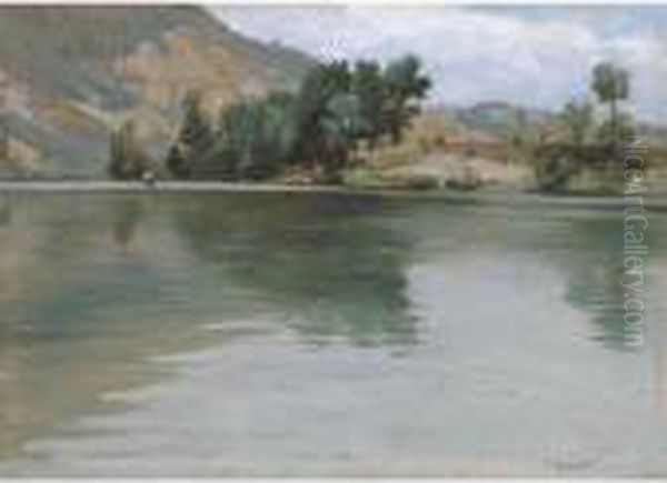 Sulla Sponda Del Fiume Oil Painting by Attilio Zanchelli