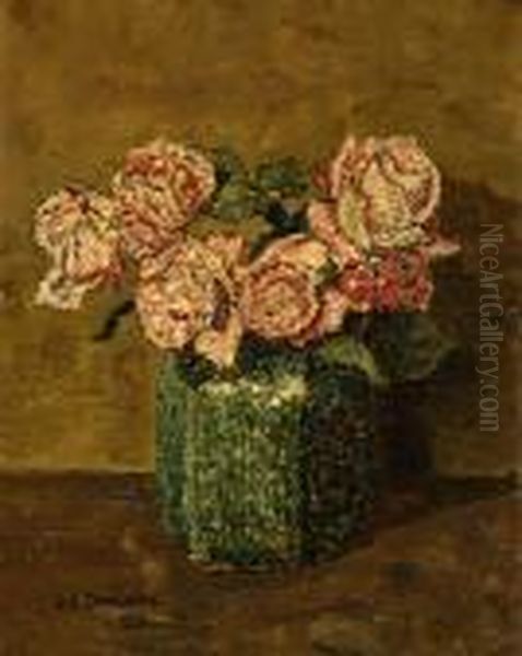 Roses In A Ginger Jar Oil Painting by Jan Adam Zandleven