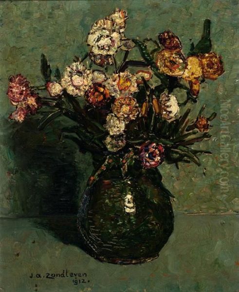 Milkjug With Flowers Oil Painting by Jan Adam Zandleven