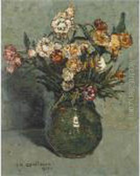 Melkkan Met Bloemen Oil Painting by Jan Adam Zandleven