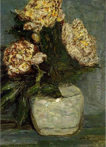 Flowers In A Stone Jar Oil Painting by Jan Adam Zandleven