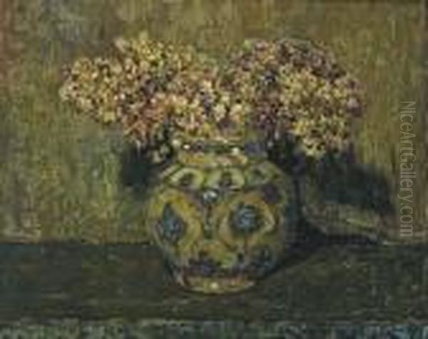 A Still Life With Flowers In A Blue And White Vase Oil Painting by Jan Adam Zandleven