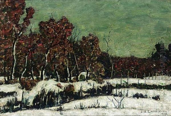 A Winter Landscape Oil Painting by Jan Adam Zandleven