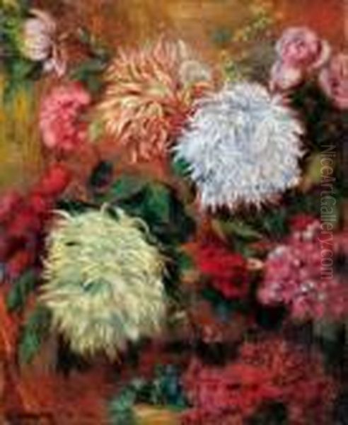 Chrysanthemes-1917 Oil Painting by Federigo Zandomeneghi