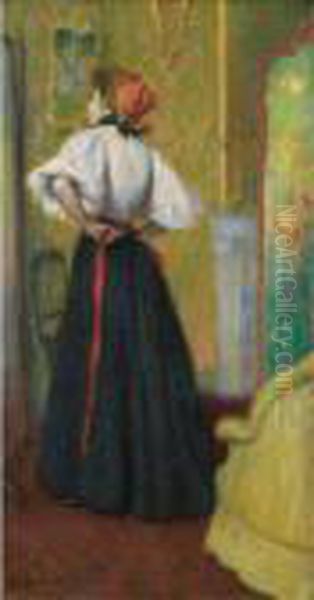 Devant La Glace [ ; Looking At 
Herself In The Mirror, Oil On Canvas Signed And Dated '95 ; Bought 
Directly From The Artist By Durand-ruel In 1895] Oil Painting by Federigo Zandomeneghi