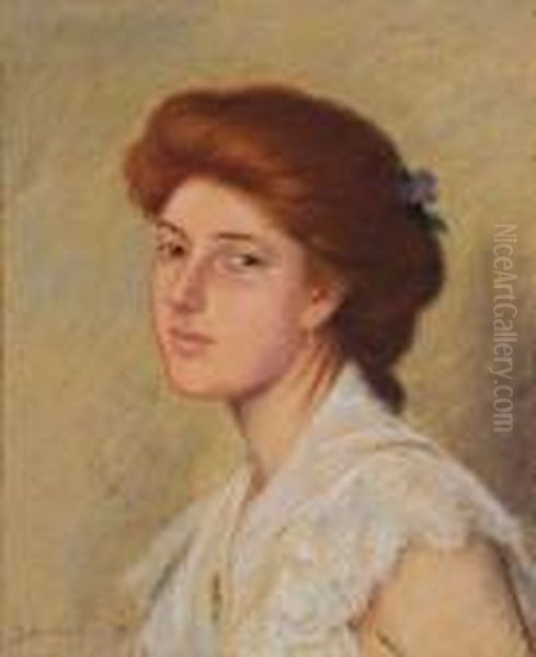 Jeune Fille Au Fichu En Dentelle Oil Painting by Federigo Zandomeneghi