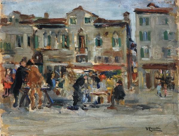 Mercato A Venezia Oil Painting by Vittore Zanetti Zilla