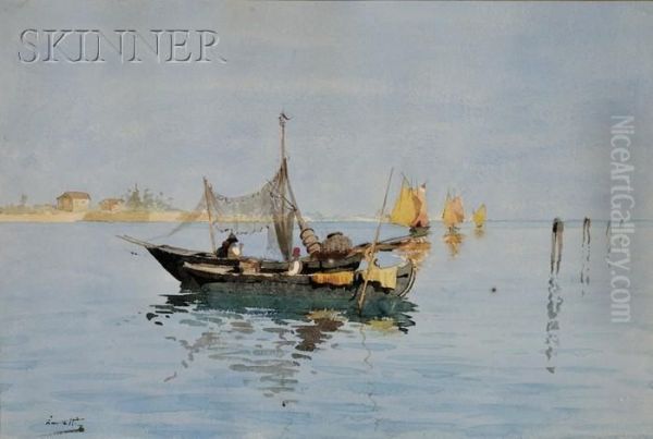 Mediterranean Fishing Boat Oil Painting by Vittore Zanetti Zilla