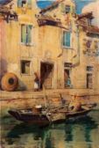 Case Di Pescatori A Murano - 1929 Oil Painting by Vittore Zanetti Zilla