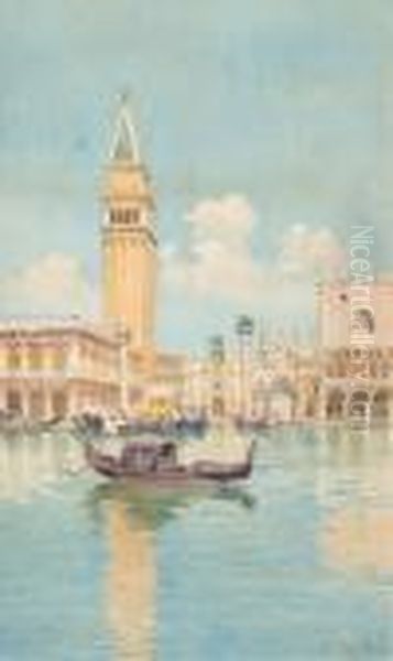 Venezia, Gondole A San Marco Oil Painting by Vittore Zanetti Zilla