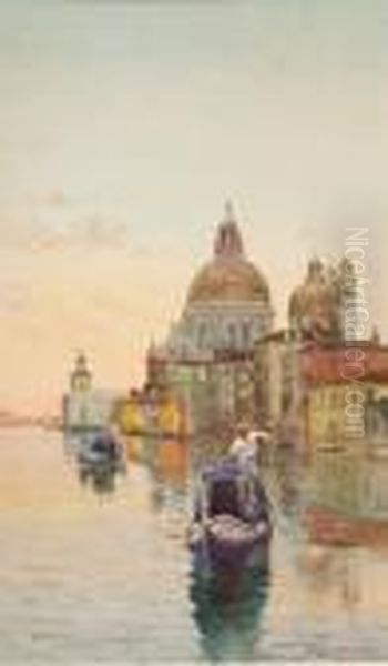 Venezia, Gondole Presso La Salute Oil Painting by Vittore Zanetti Zilla