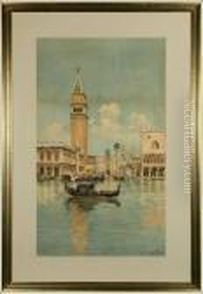 Gondola Before Piazza San Marco Oil Painting by Vittore Zanetti Zilla