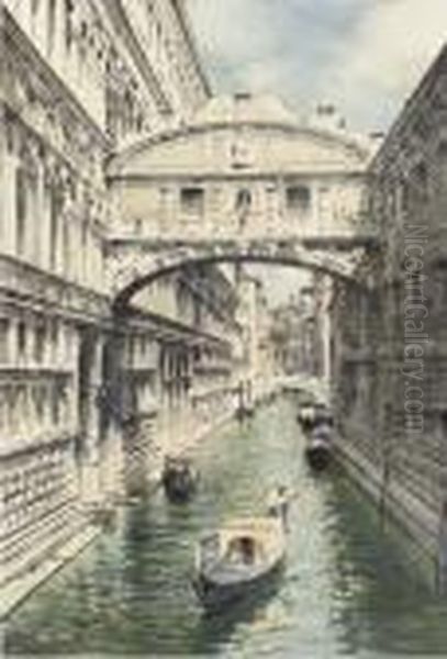 At The Bridge Of Sighs Oil Painting by Vittore Zanetti Zilla