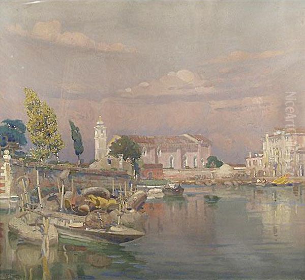 Barche Di Pescatori In Laguna Oil Painting by Vittore Zanetti Zilla