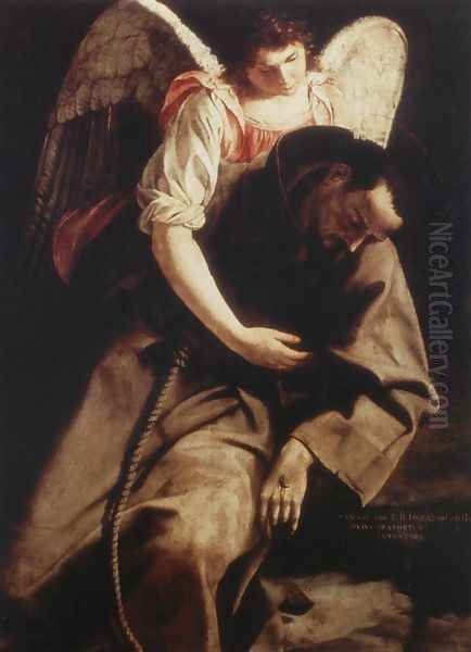 St Francis and the Angel 1612-13 Oil Painting by Orazio Gentileschi