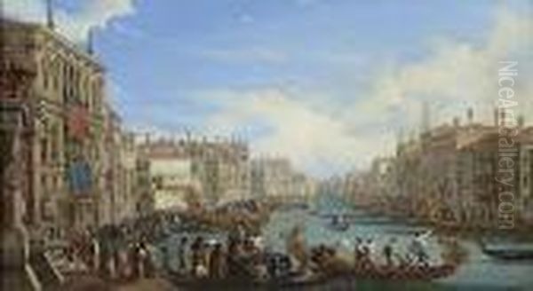 Regate Des Gondoliers Sur Le Grand Canal Oil Painting by Francesco Zanin