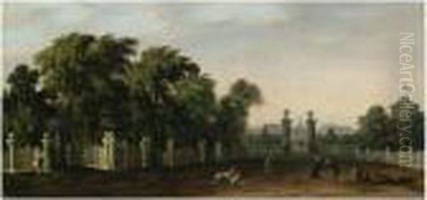 Veduta Di Una Villa Con Parco E Figure Oil Painting by Francesco Zanin