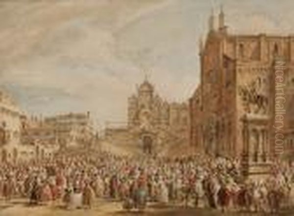 Veduta Di piazza Veneziana con Personaggi Oil Painting by Francesco Zanin