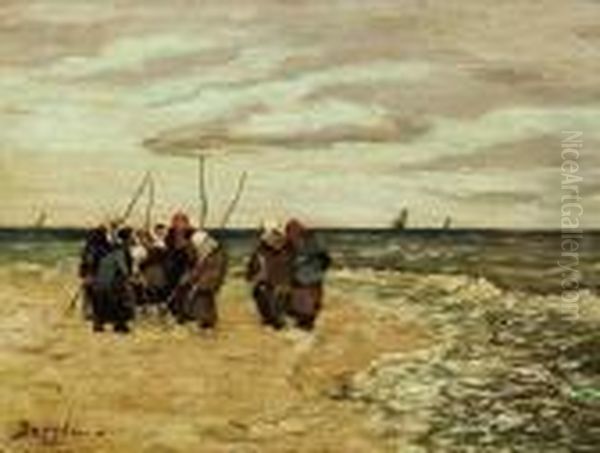 Fishermen In Normandie Oil Painting by Viktor Ivanovich Zarubin