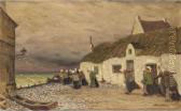 Fishermen's Cottages By The Sea Oil Painting by Viktor Ivanovich Zarubin