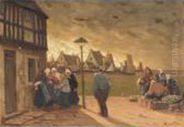 Dusk On The Quayside Oil Painting by Viktor Ivanovich Zarubin