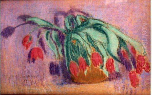 Les Tulipes Rouges Oil Painting by Czeslaw Zawadzinski