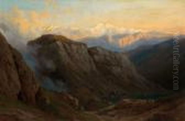 Blick Auf Eine Bergkette Im Abendrot Oil Painting by Jakob Joseph Zelger