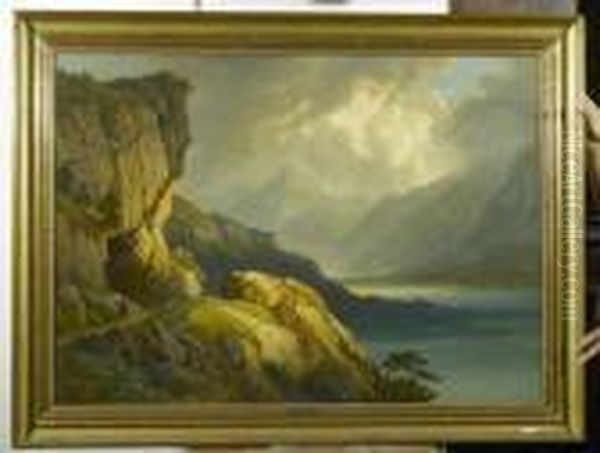 Urnersee, Richtung Fluelen. Oil Painting by Jakob Joseph Zelger