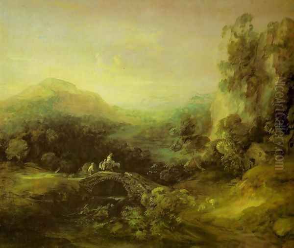 Mountain Landscape with Peasants Crossing a Bridge Oil Painting by Thomas Gainsborough