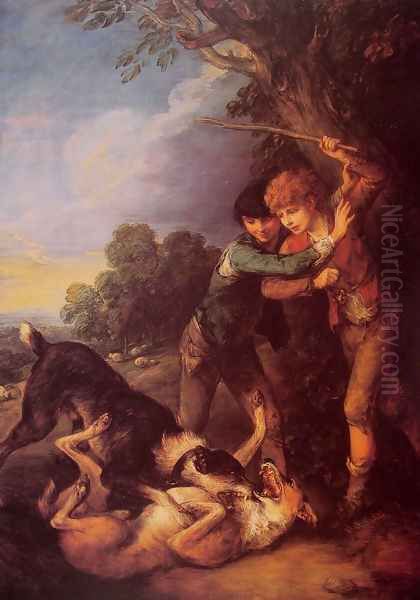 Shepherd Boys with Dogs Fighting Oil Painting by Thomas Gainsborough