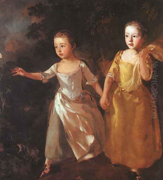 The Painter's Daughters Chasing a Butterfly 1755-56 Oil Painting by Thomas Gainsborough