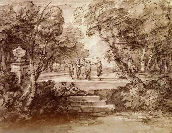 Dancers With Musicians In A Woodland Glade Oil Painting by Thomas Gainsborough