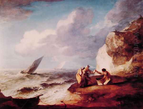 A Rocky Coastal Scene Oil Painting by Thomas Gainsborough