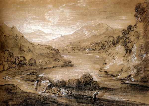 Mountainous Landscape With Cart And Figures Oil Painting by Thomas Gainsborough