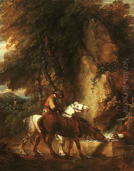 Wooded Landscape with Mounted Drover 1780 Oil Painting by Thomas Gainsborough