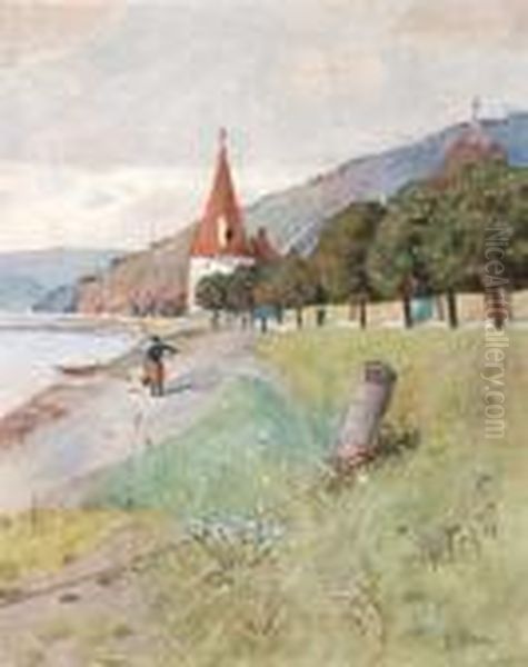 Fischerturm In Stein/ Donau Oil Painting by Eduard Zetsche