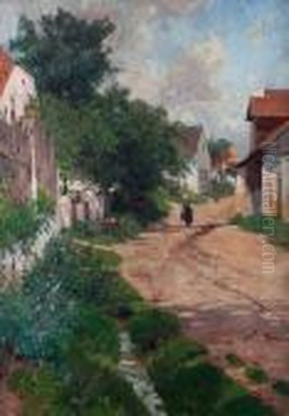 Figures On A Village Lane Oil Painting by Eduard Zetsche