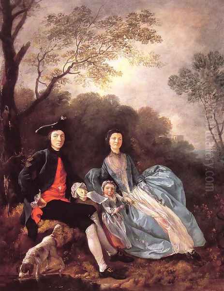 Portrait of the Artist with his Wife and Daughter Oil Painting by Thomas Gainsborough