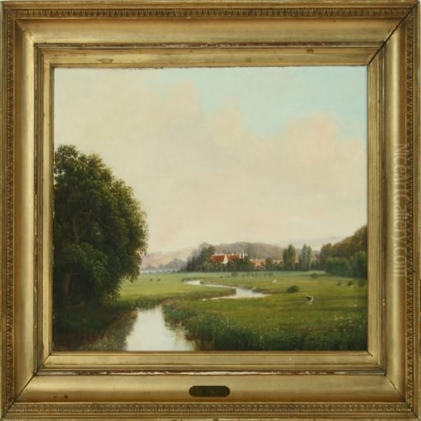 Summer Landscape At Bidstrup Manor, Denmark Oil Painting by Christian Olavius Zeuthen