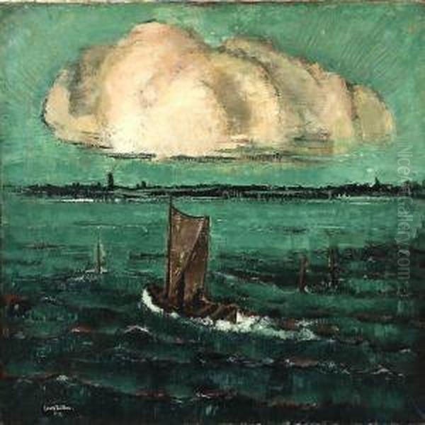 Sailingboat Under Drifting Clouds Oil Painting by Ernst Zeuthen