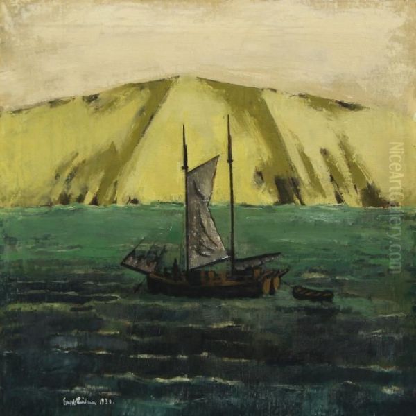 Sailing Boat Along Rojle Cliff Oil Painting by Ernst Zeuthen